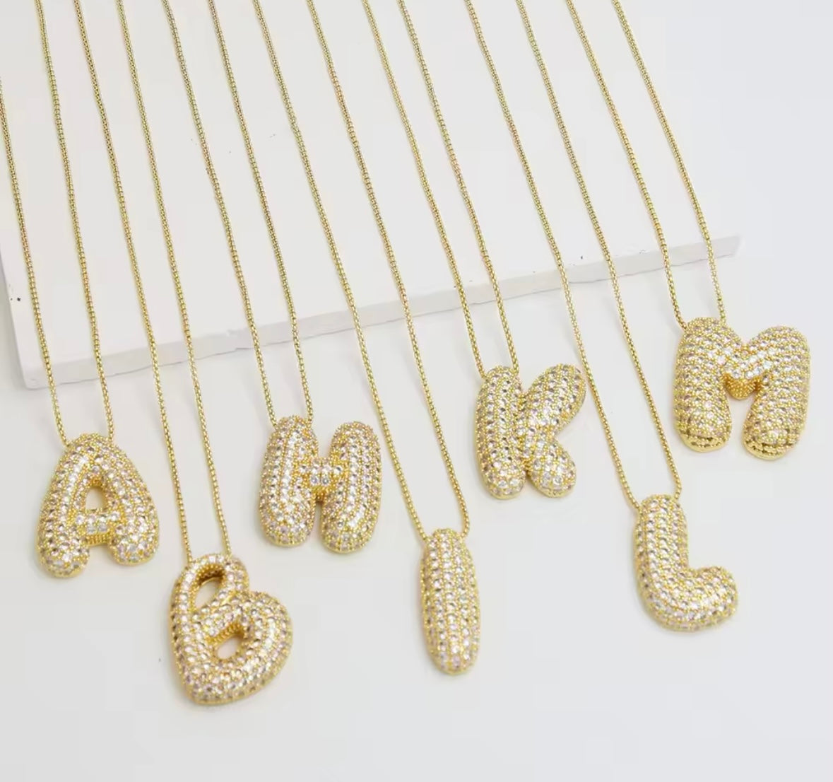 Rhinestone Bubble Letter Necklace