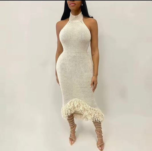 Moving Forward Knit Dress With Fringe