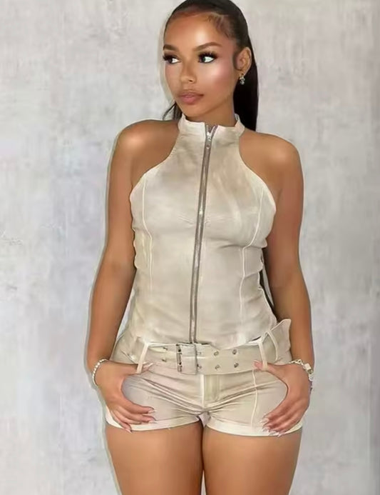 She's Back Denim Two Piece Set